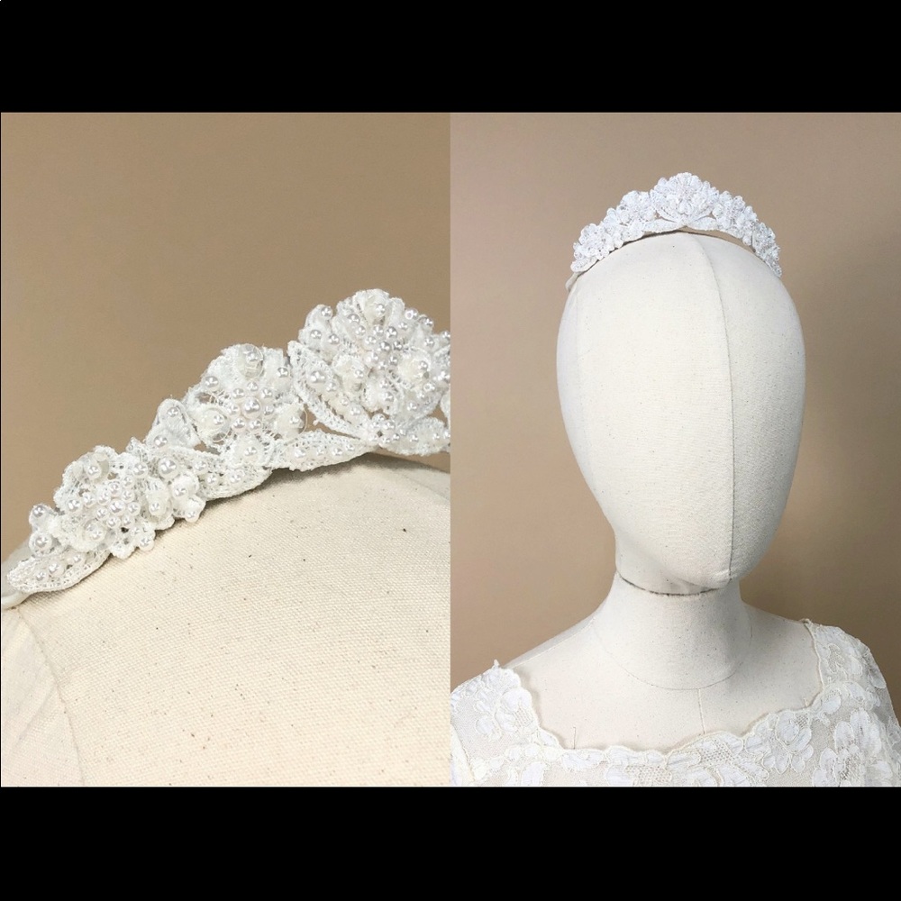 Vintage Lace & Pearl Beaded Crown